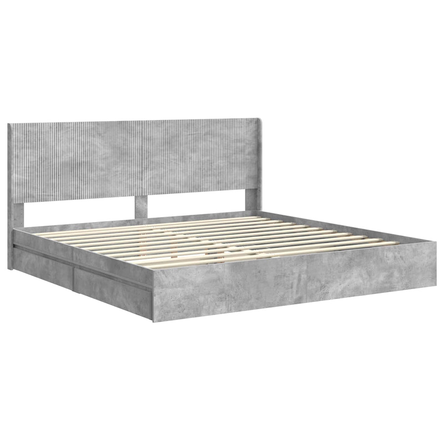 Bedframe met opbergruimte en hoofdbord Betongrijs 200 x 200 cm