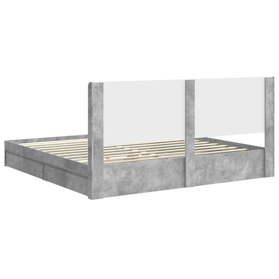 Bedframe met opbergruimte en hoofdbord Betongrijs 200 x 200 cm