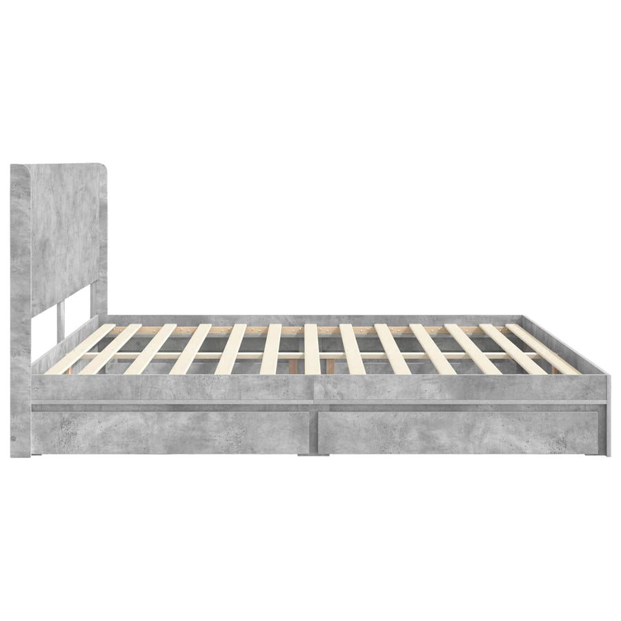 Bedframe met opbergruimte en hoofdbord Betongrijs 200 x 200 cm