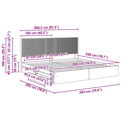 Bedframe met opbergruimte en hoofdbord Betongrijs 200 x 200 cm