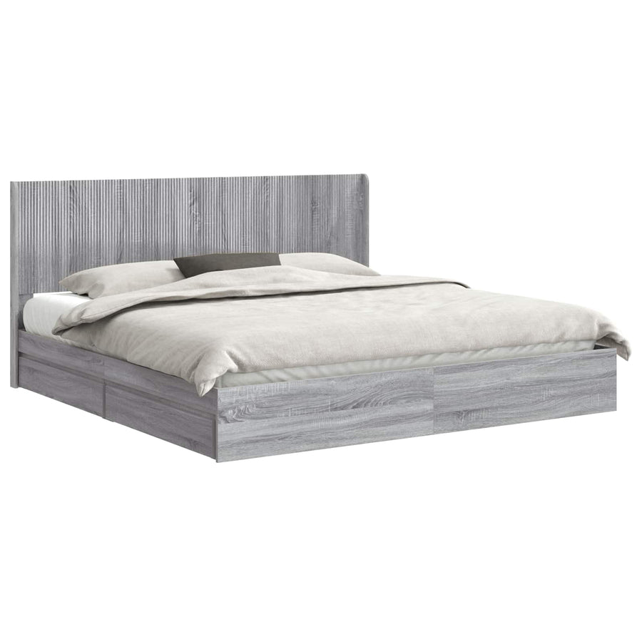 Bedframe met opbergruimte en hoofdbord Grijs sonoma