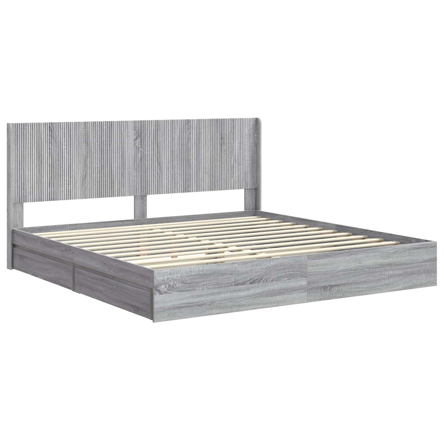 Bedframe met opbergruimte en hoofdbord Grijs sonoma