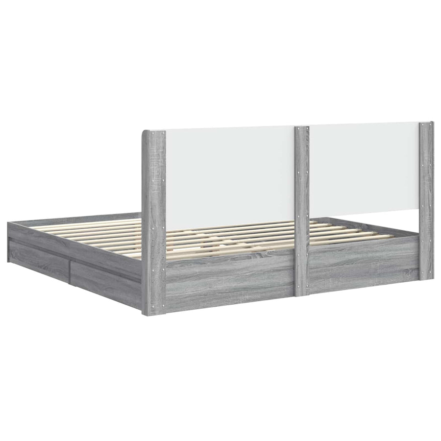 Bedframe met opbergruimte en hoofdbord Grijs sonoma