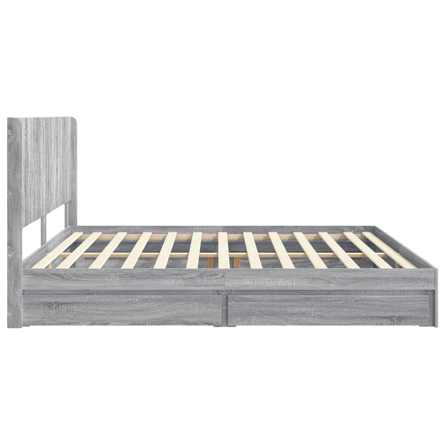 Bedframe met opbergruimte en hoofdbord Grijs sonoma