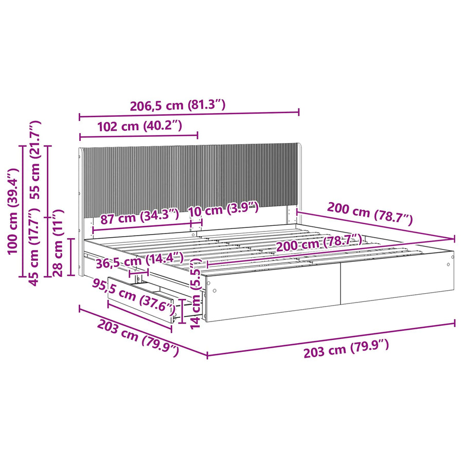 Bedframe met opbergruimte en hoofdbord Grijs sonoma