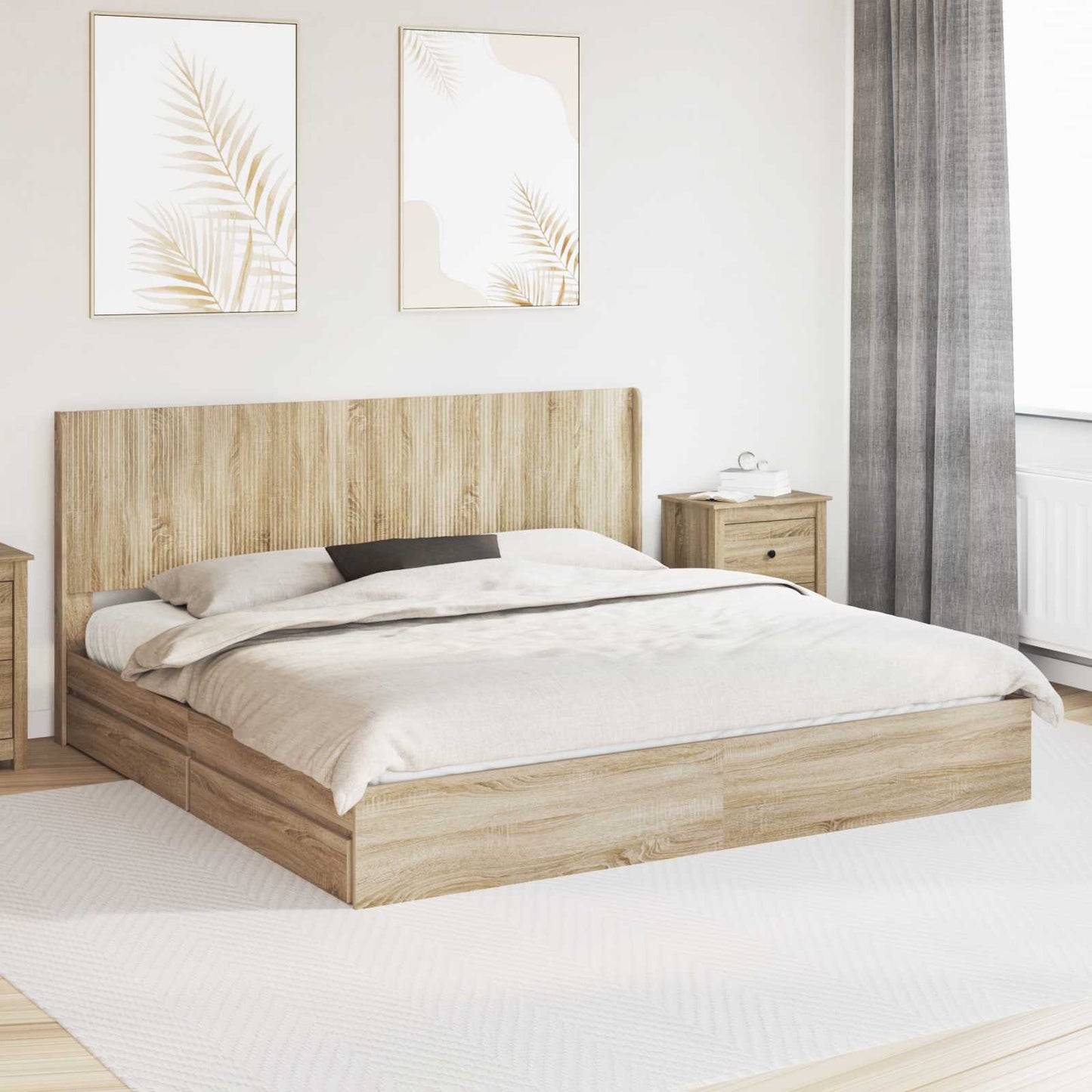 Bedframe met opbergruimte en hoofdbord Sonoma Eiken