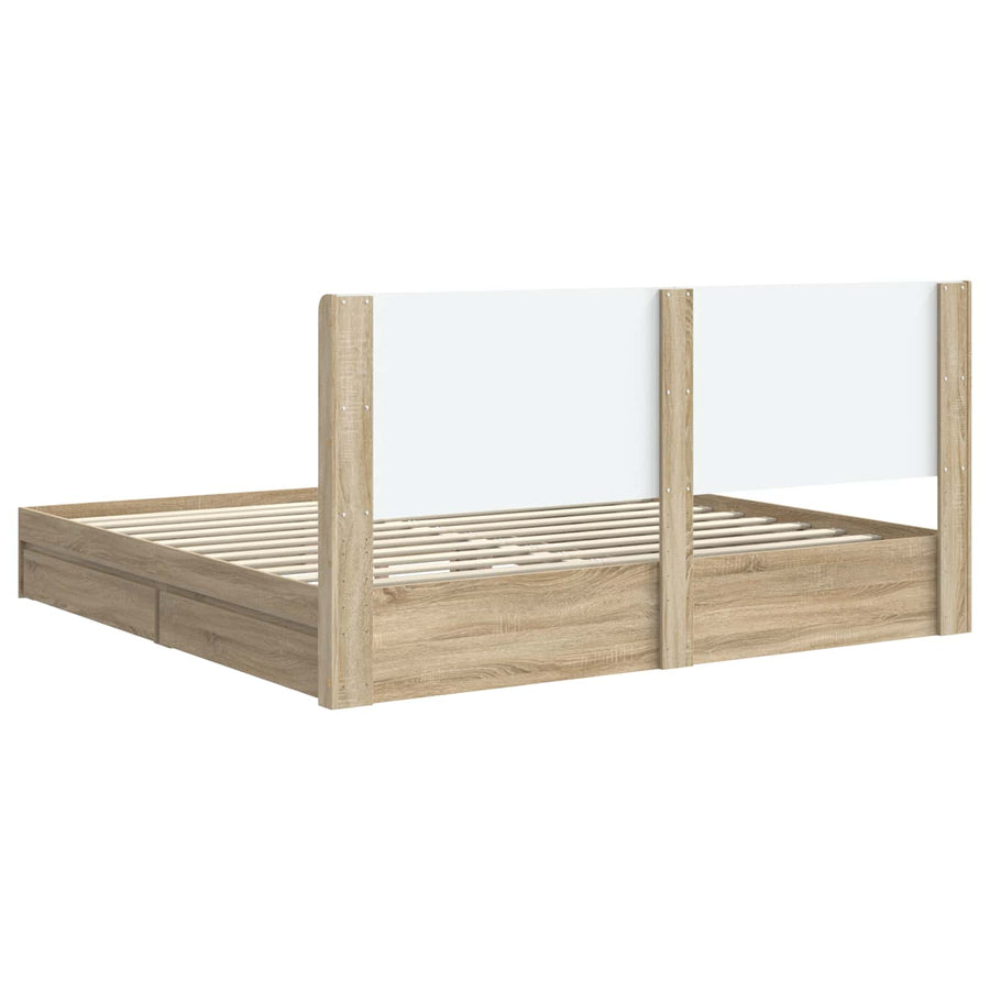 Bedframe met opbergruimte en hoofdbord Sonoma Eiken