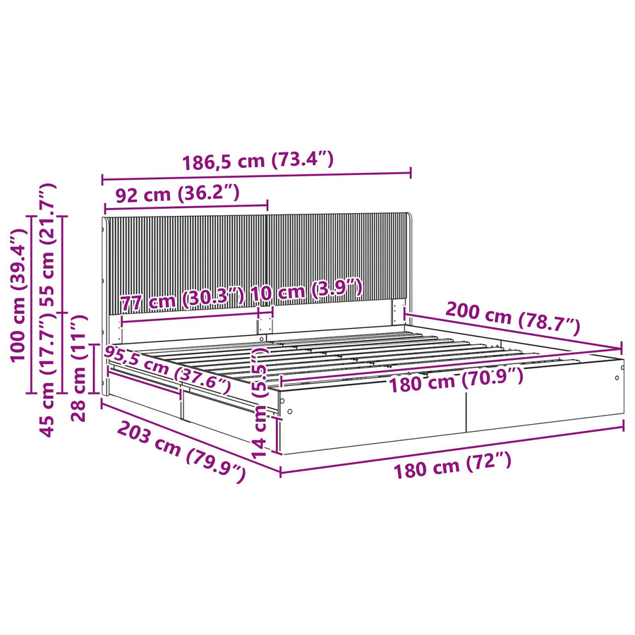 Bedframe met opbergruimte en hoofdbord Sonoma Eiken