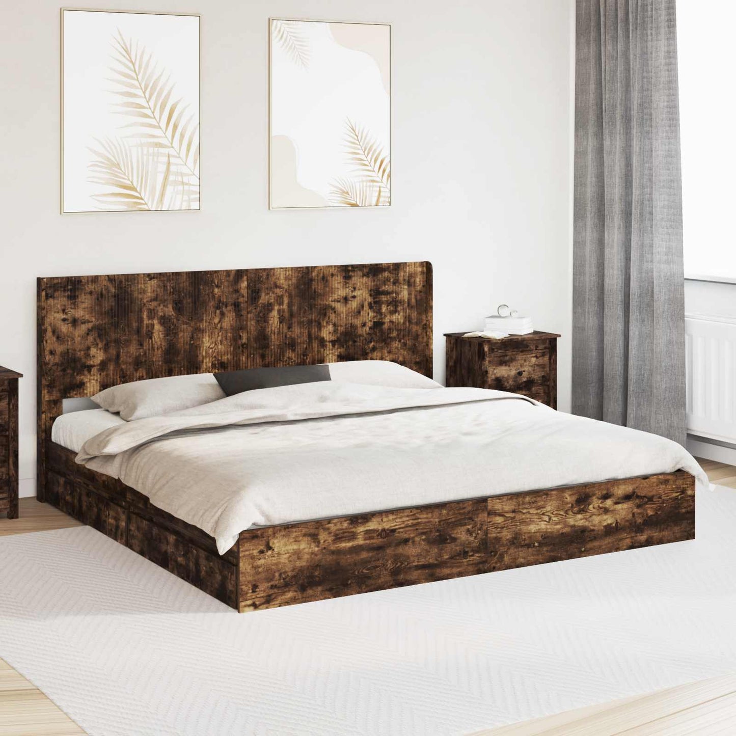 Bedframe met opbergruimte en hoofdbord Gerookt eiken