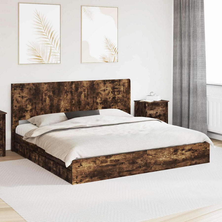 Bedframe met opbergruimte en hoofdbord Gerookt eiken