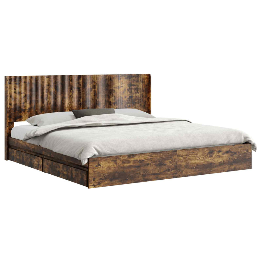Bedframe met opbergruimte en hoofdbord Gerookt eiken