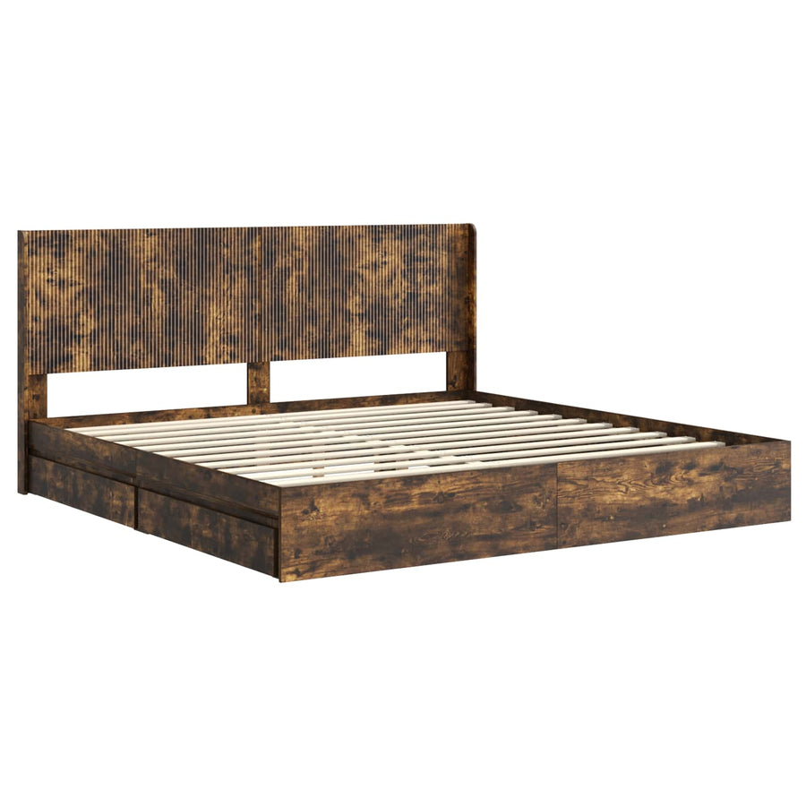Bedframe met opbergruimte en hoofdbord Gerookt eiken
