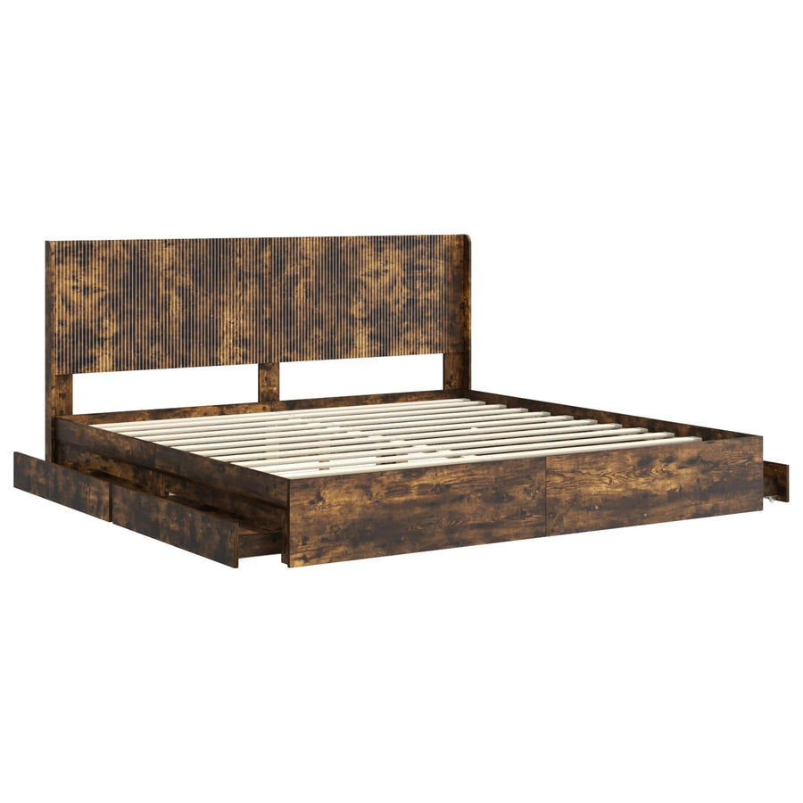 Bedframe met opbergruimte en hoofdbord Gerookt eiken
