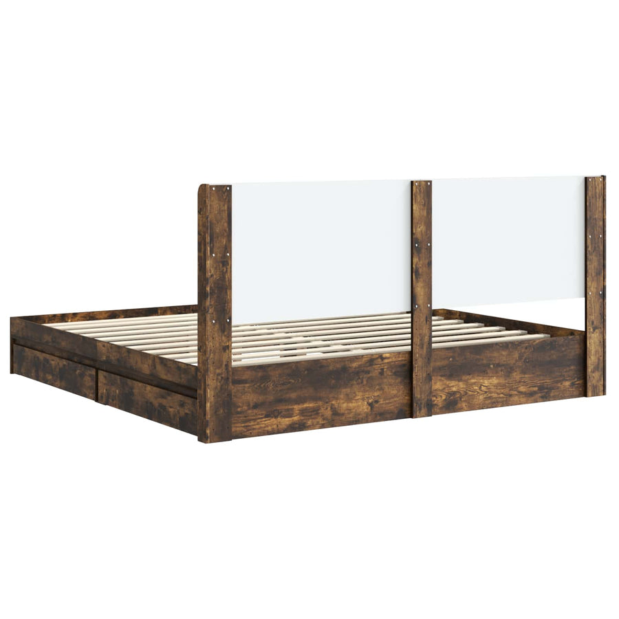 Bedframe met opbergruimte en hoofdbord Gerookt eiken