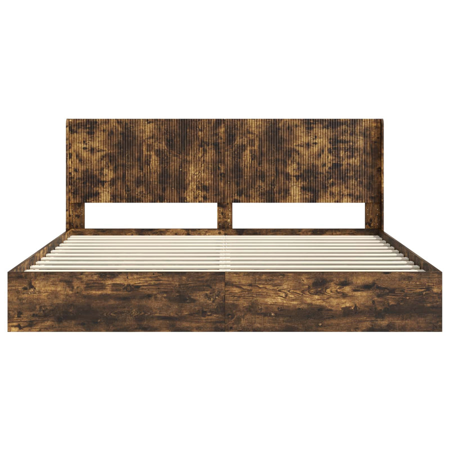 Bedframe met opbergruimte en hoofdbord Gerookt eiken