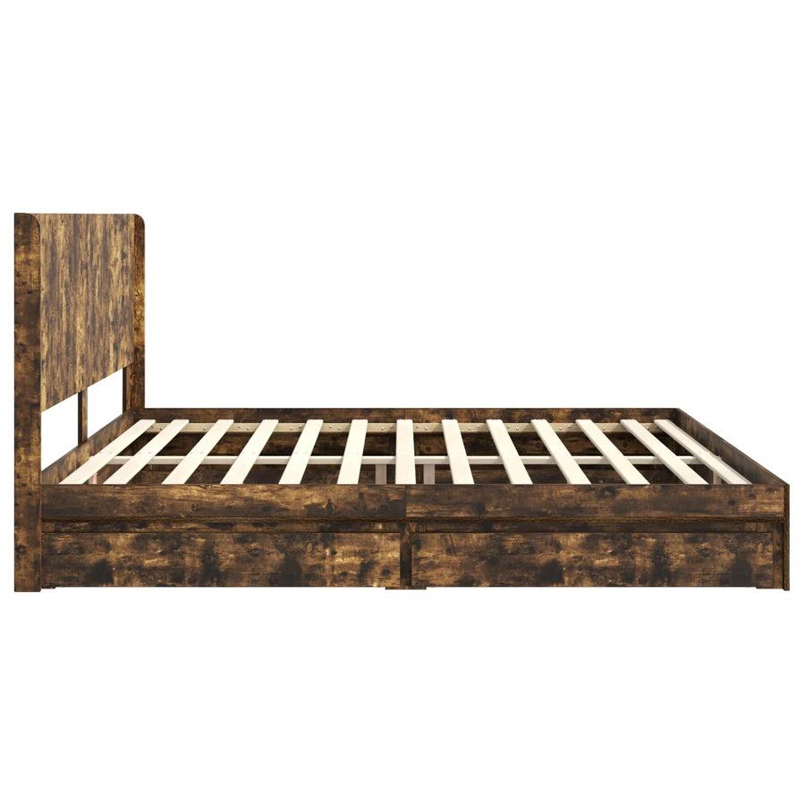 Bedframe met opbergruimte en hoofdbord Gerookt eiken