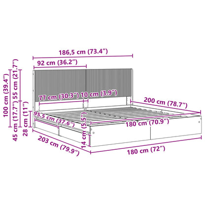 Bedframe met opbergruimte en hoofdbord Gerookt eiken