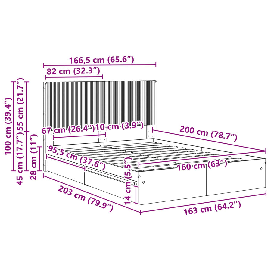 Bedframe met opbergruimte en hoofdbord Wit 160 x 200 cm