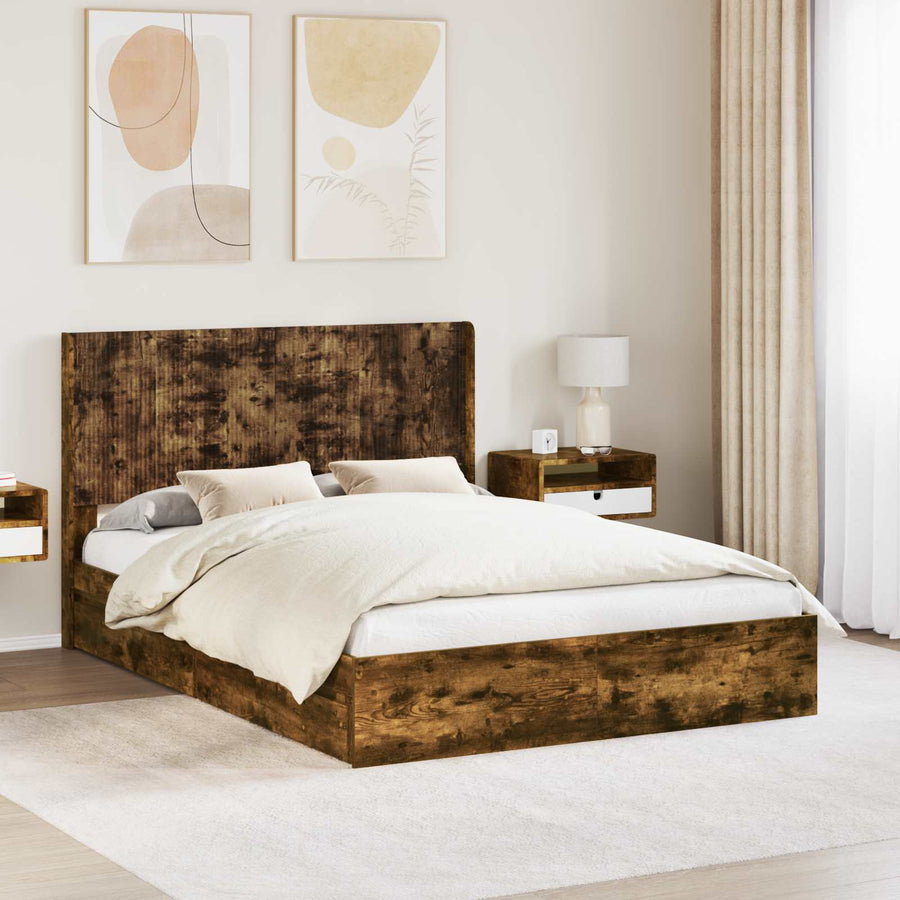 Bedframe met opbergruimte en hoofdbord Gerookt eiken