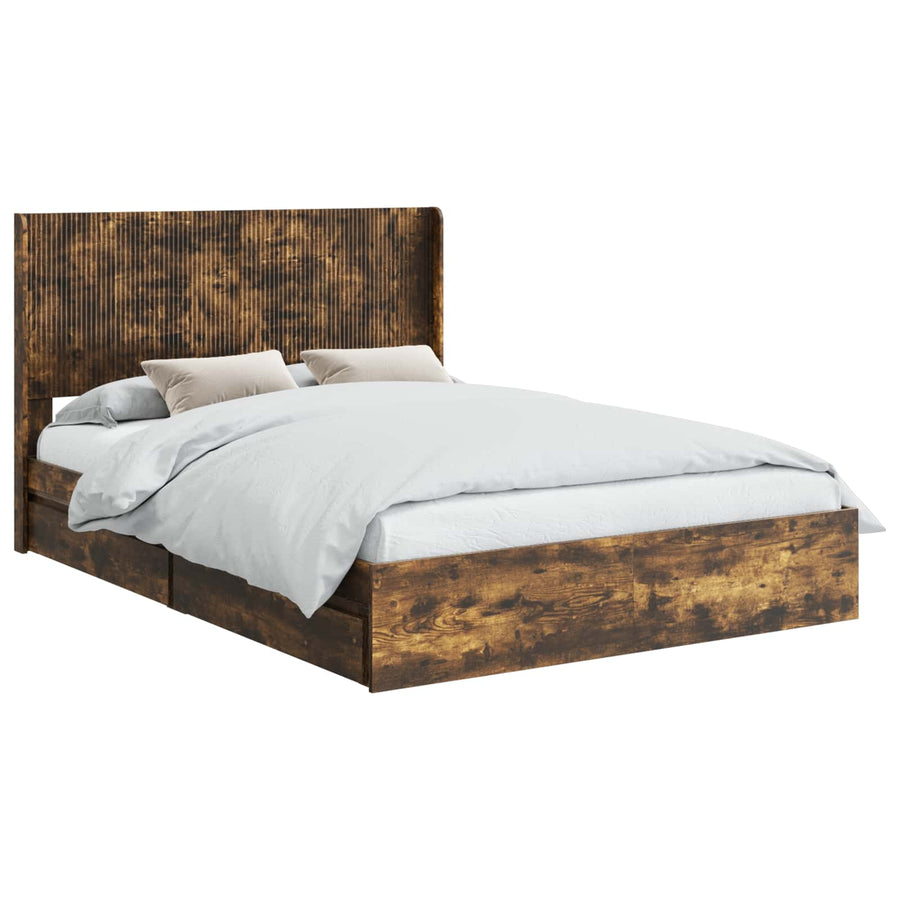 Bedframe met opbergruimte en hoofdbord Gerookt eiken