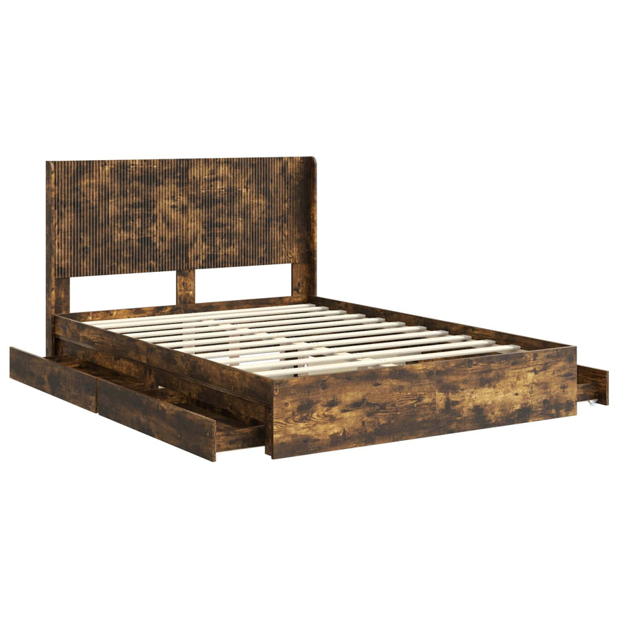 Bedframe met opbergruimte en hoofdbord Gerookt eiken