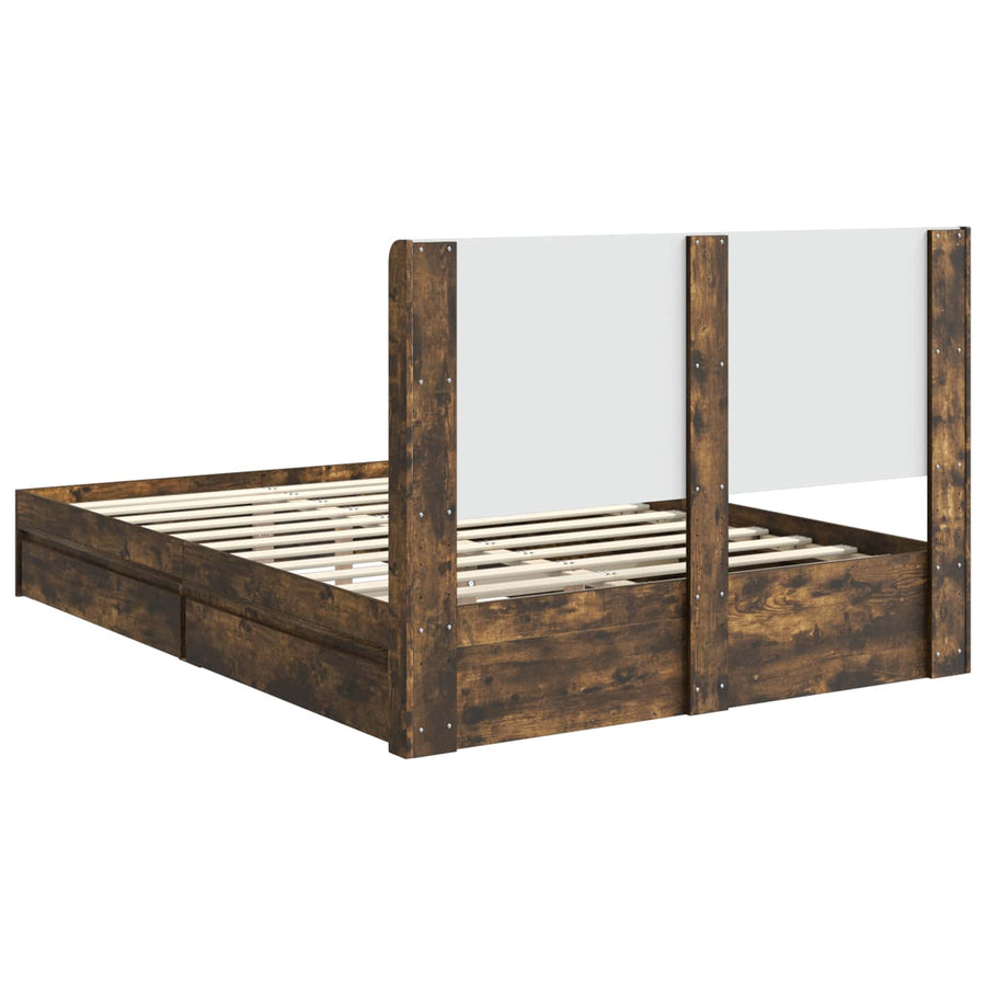 Bedframe met opbergruimte en hoofdbord Gerookt eiken