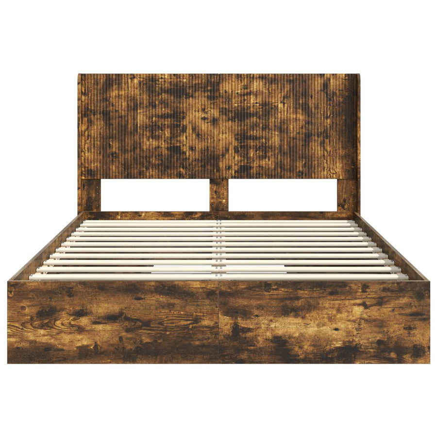 Bedframe met opbergruimte en hoofdbord Gerookt eiken