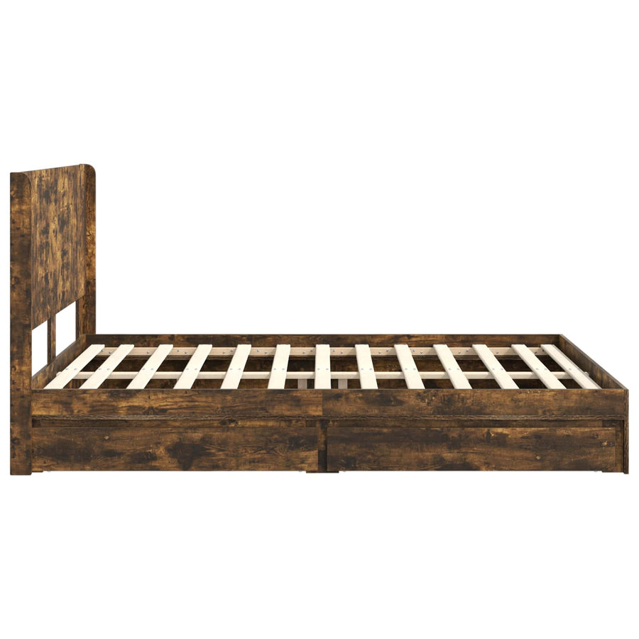 Bedframe met opbergruimte en hoofdbord Gerookt eiken
