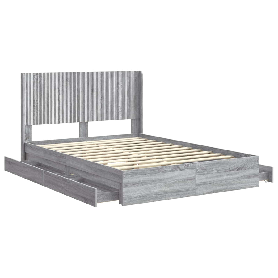 Bedframe met opbergruimte en hoofdbord Grijs Sonoma