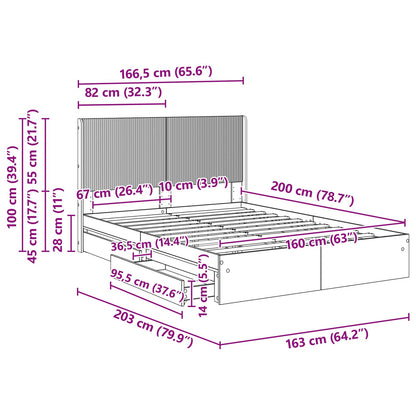 Bedframe met opbergruimte en hoofdbord Grijs Sonoma