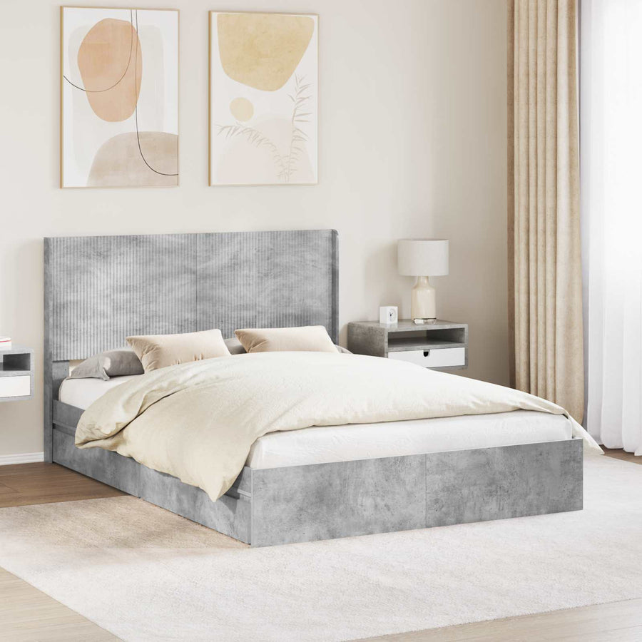 Bedframe met opbergruimte en hoofdbord Betongrijs 150 x 200 cm
