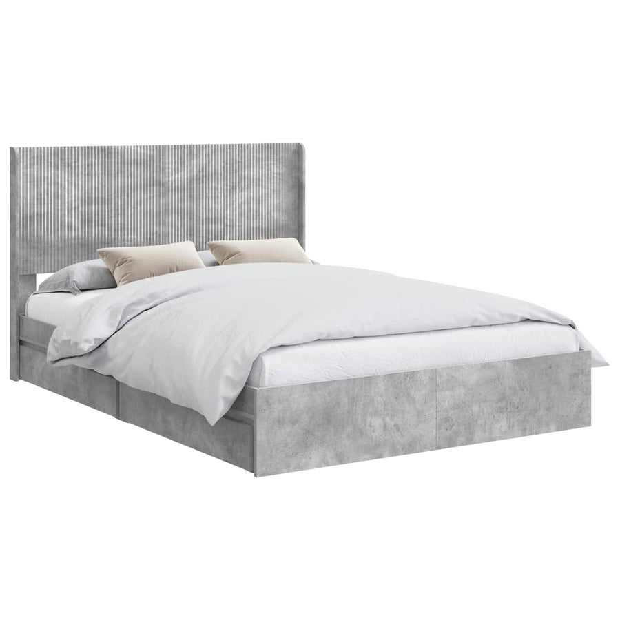 Bedframe met opbergruimte en hoofdbord Betongrijs 150 x 200 cm