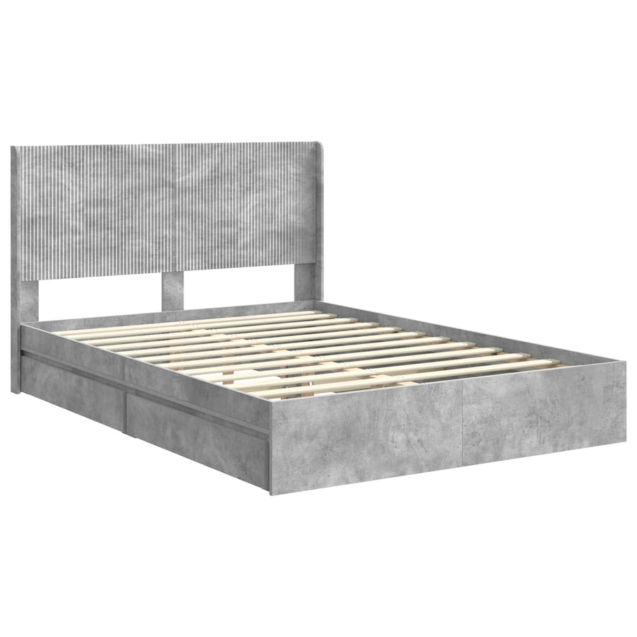 Bedframe met opbergruimte en hoofdbord Betongrijs 150 x 200 cm