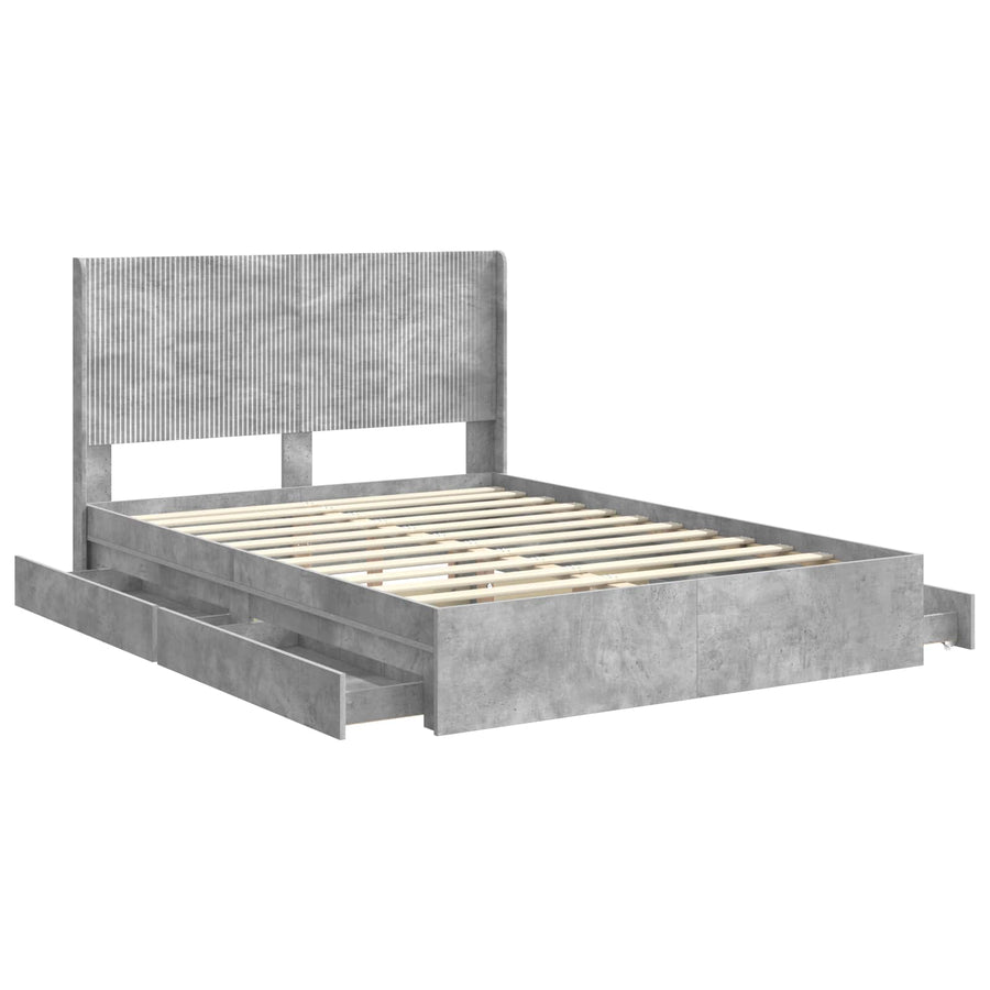 Bedframe met opbergruimte en hoofdbord Betongrijs 150 x 200 cm