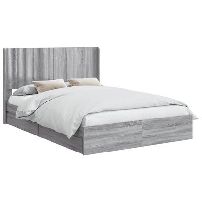 Bedframe met opbergruimte en hoofdbord Grijs Sonoma