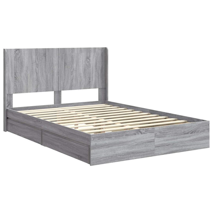 Bedframe met opbergruimte en hoofdbord Grijs Sonoma