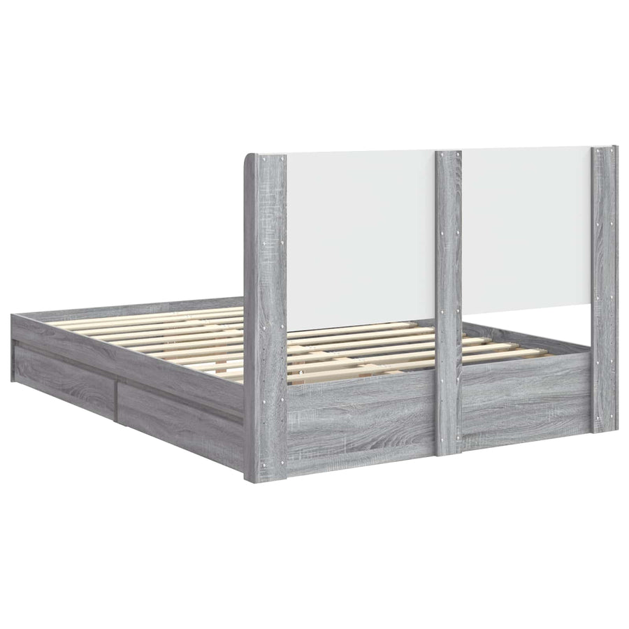Bedframe met opbergruimte en hoofdbord Grijs Sonoma