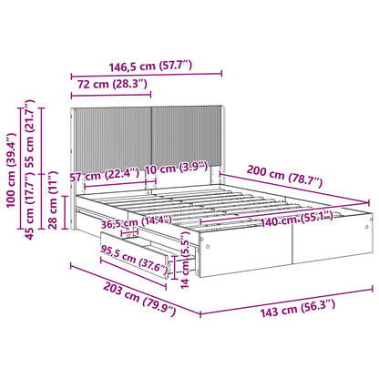 Bedframe met opbergruimte en hoofdbord Grijs Sonoma