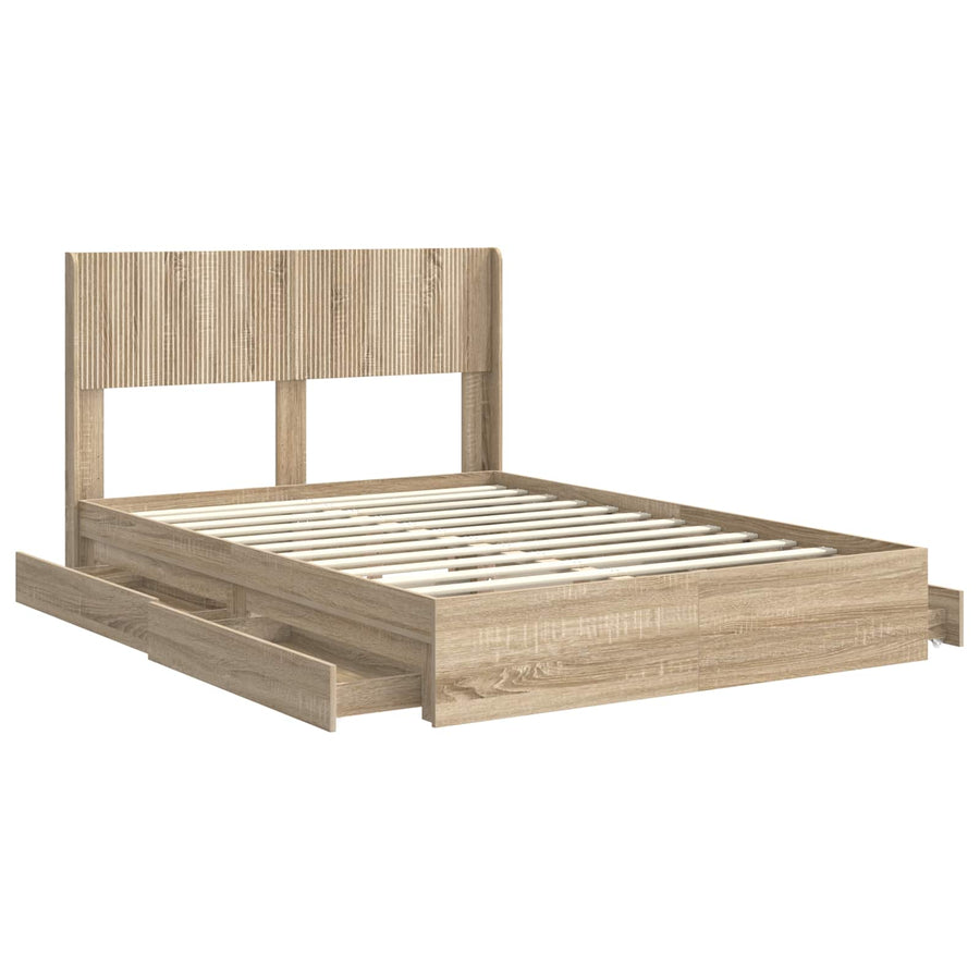 Bedframe met opbergruimte en hoofdbord Sonoma Eiken