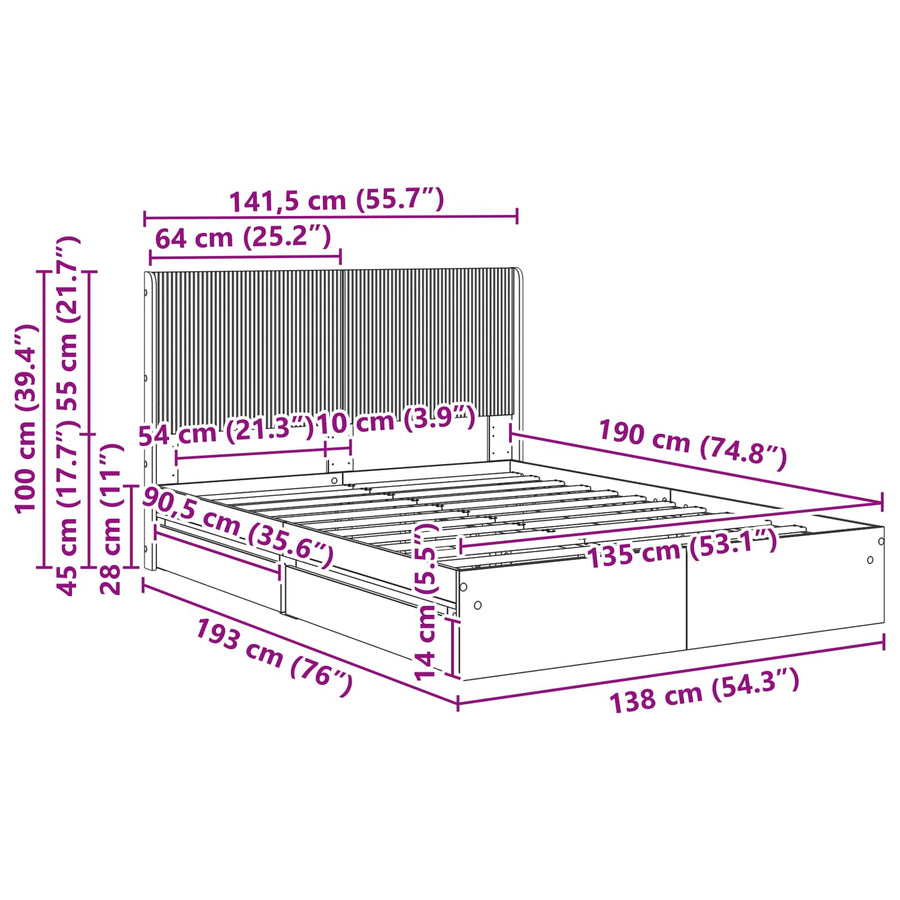 Bedframe met opbergruimte en hoofdbord Sonoma Eiken