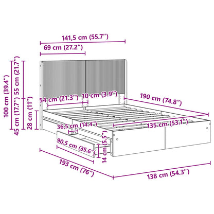 Bedframe met opbergruimte en hoofdbord Gerookt eiken