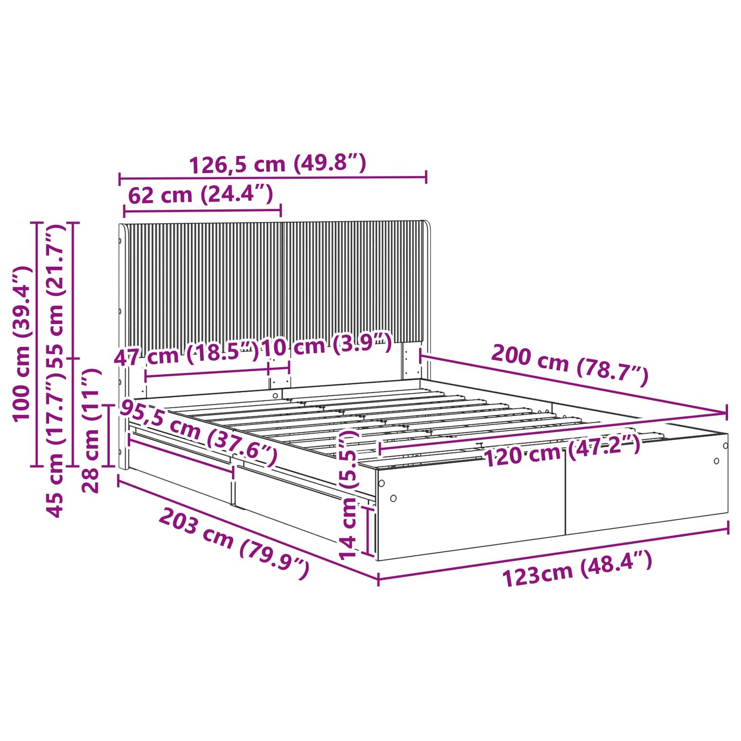Bedframe met opbergruimte en hoofdbord Sonoma Eiken