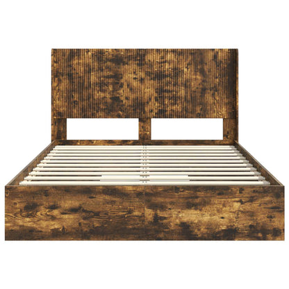 Bedframe met opbergruimte en hoofdbord Gerookt eiken