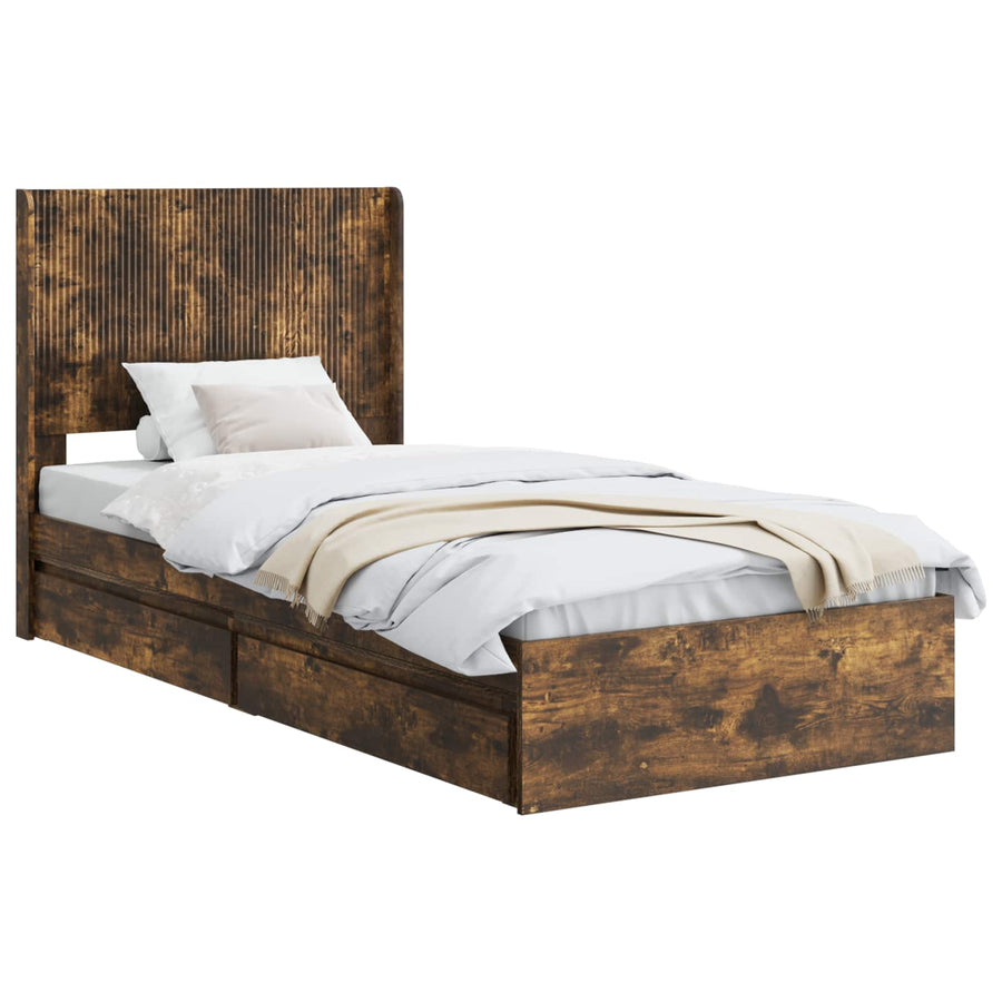 Bedframe met opbergruimte en hoofdbord Gerookt eiken