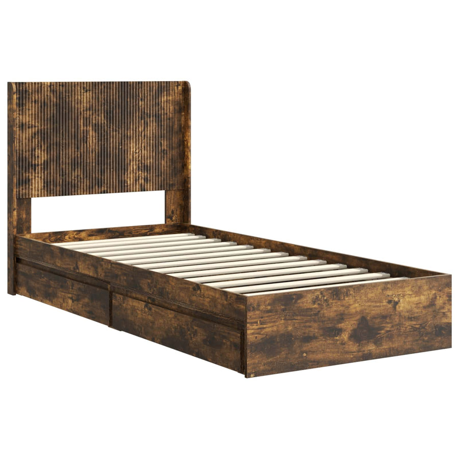 Bedframe met opbergruimte en hoofdbord Gerookt eiken