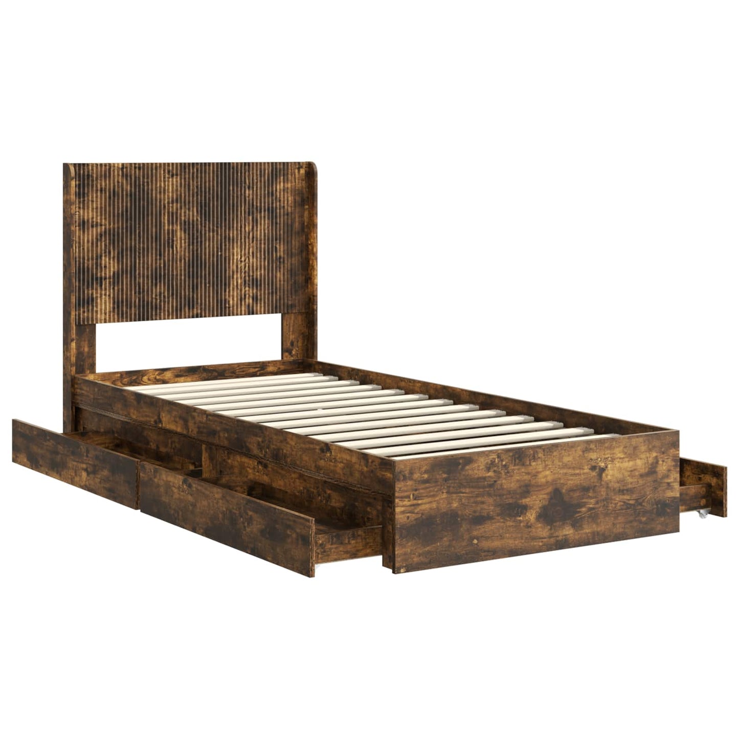 Bedframe met opbergruimte en hoofdbord Gerookt eiken