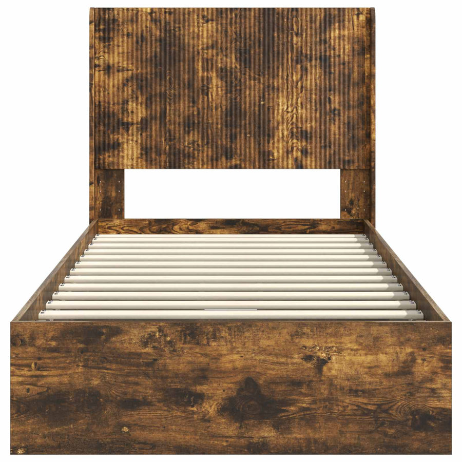 Bedframe met opbergruimte en hoofdbord Gerookt eiken