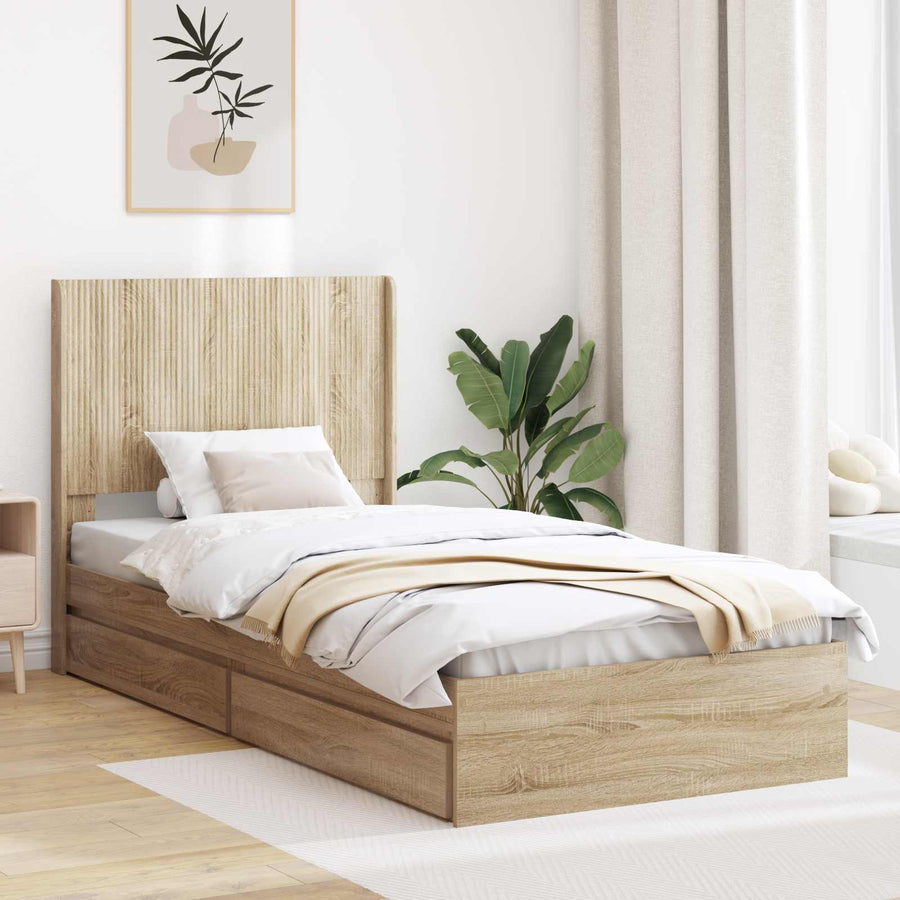 Bedframe met opbergruimte en hoofdbord Sonoma Eiken 90 x 200 cm