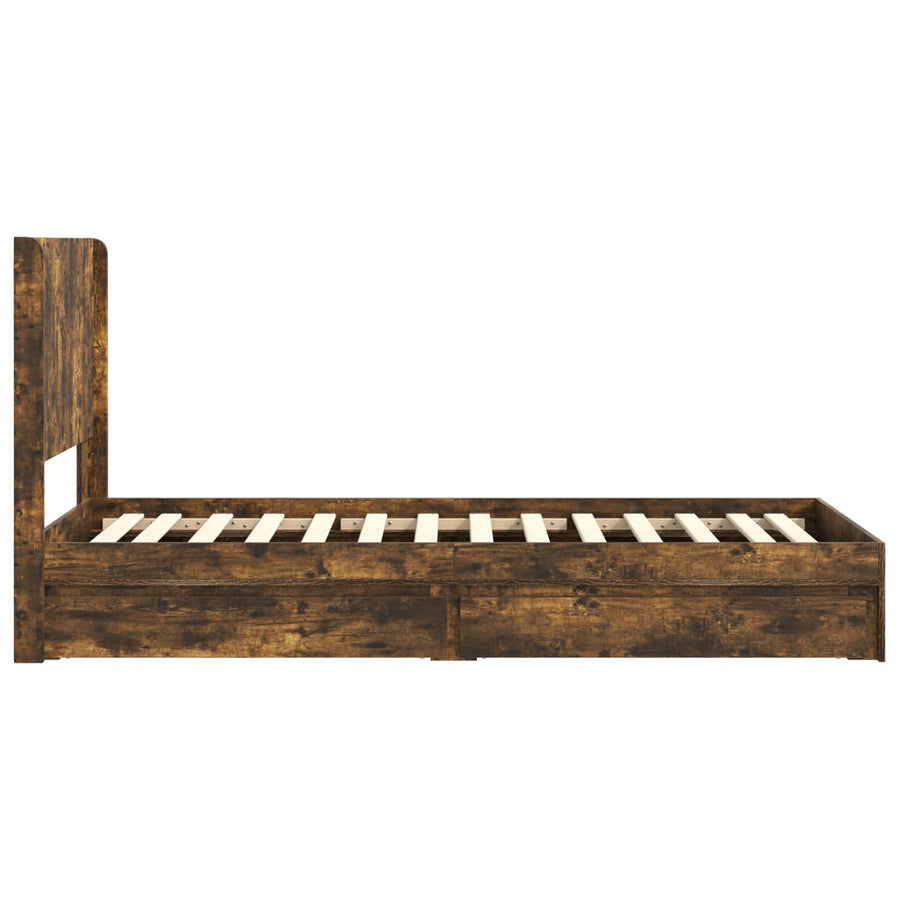Bedframe met opbergruimte en hoofdbord Gerookt eiken