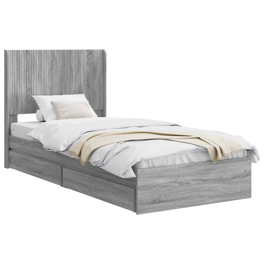 Bedframe met opbergruimte en hoofdbord Grijs Sonoma 90 x 200 cm